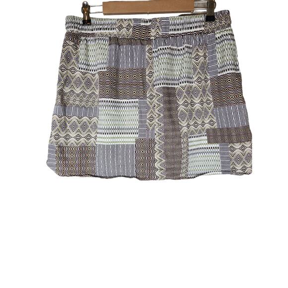 ROYALTY FOR ME Brown Tan Patchwork Geometric Design Linen Active Skort SZ L - Picture 1 of 8